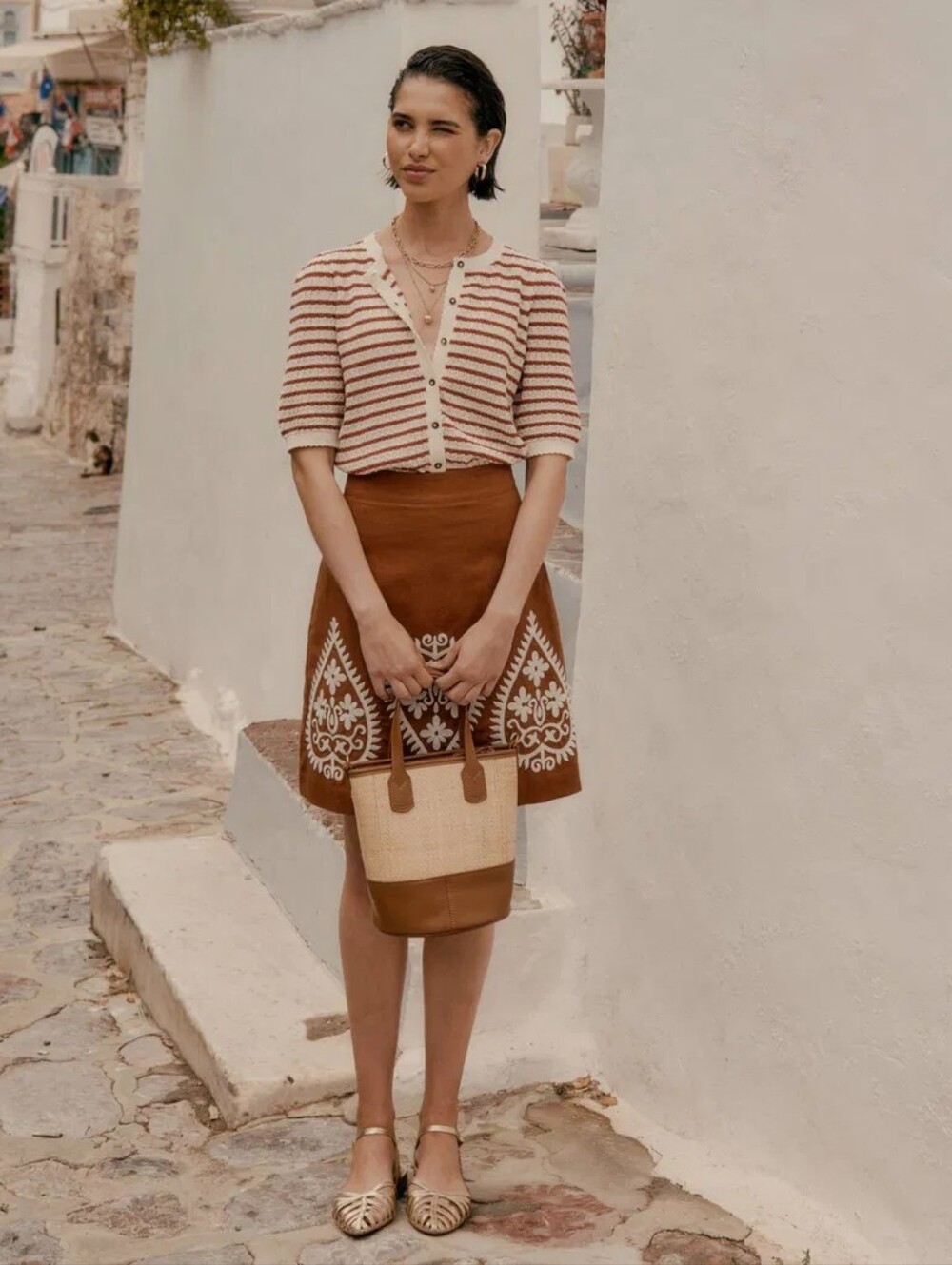 Boden Dot Pointelle Striped Short Sleeve Cardigan - Picture 3 of 14